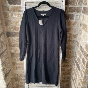 NWT MADEWELL WOMEN'S BLACK RIBBED Textured V Neck  DRESS Sz Small Long Sleeve